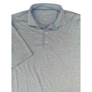 johnnie-O Polo Golf Shirt Mens L Blue White Striped Performance Spandex UPF 50